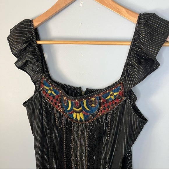 Nanette Lepore Vintage 2000s Isis Pinstripe Embroidered Chain Blouse Top Size 4 - Picture 6 of 16